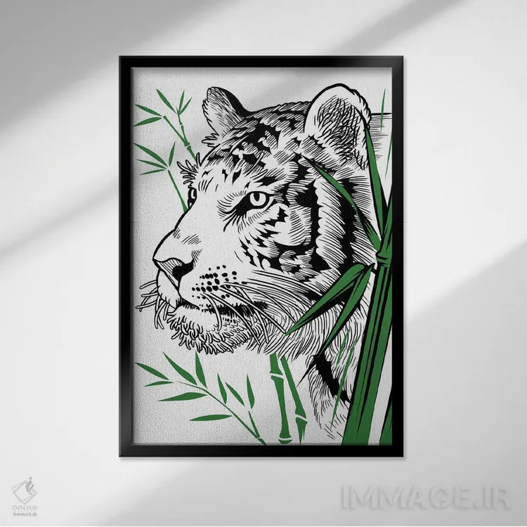 تابلو ببر بامبویی اثر آلبرتو پرز - نمای قابدار مشکی