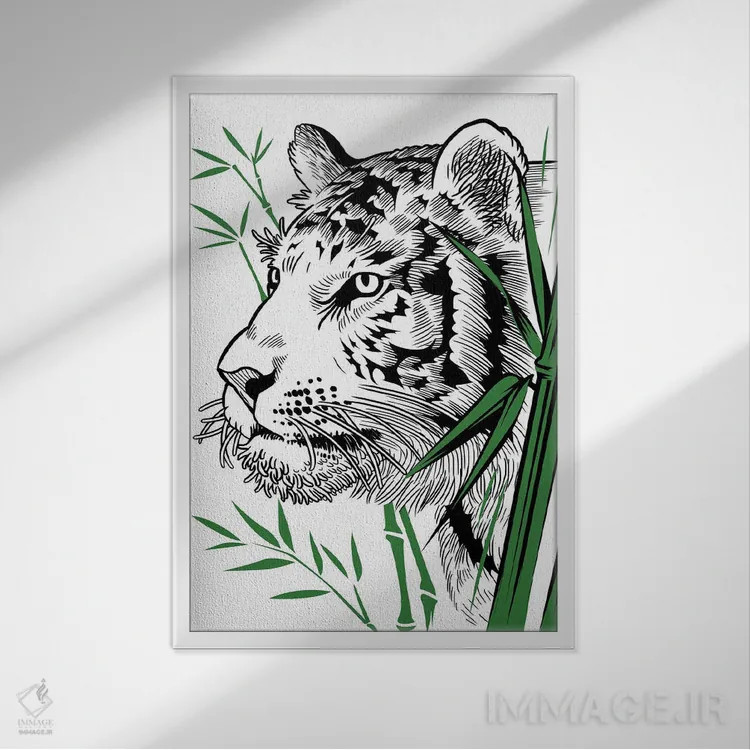 تابلو ببر بامبویی اثر آلبرتو پرز - نمای قابدار سفید