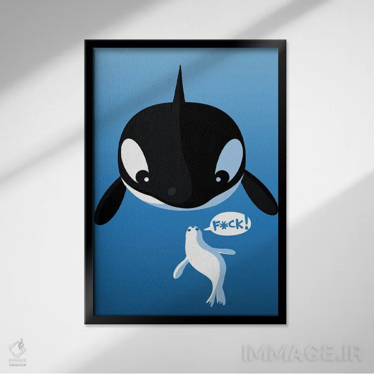 تابلو نهنگ قاتل و خوک دریایی اثر آلبرتو پرز - نمای قابدار مشکی