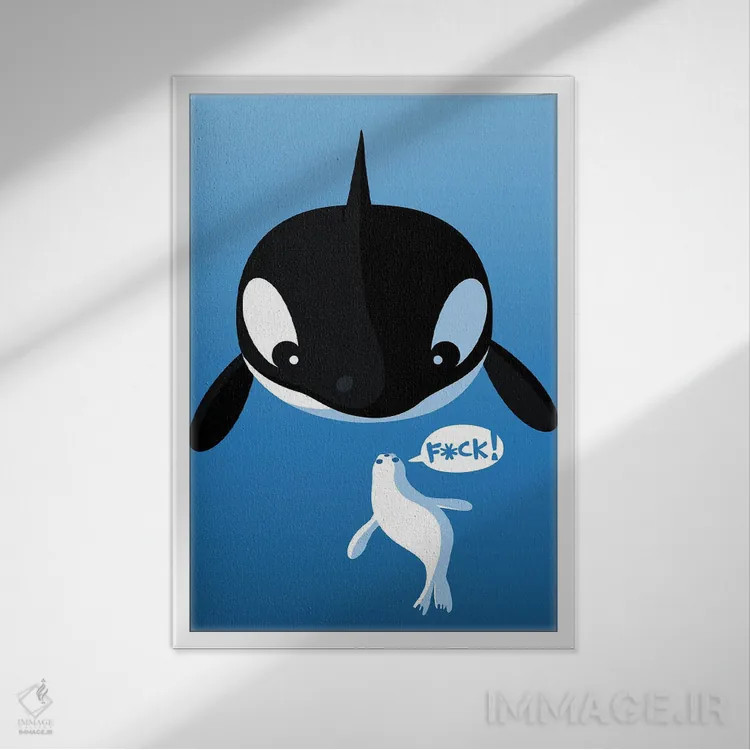 تابلو نهنگ قاتل و خوک دریایی اثر آلبرتو پرز - نمای قابدار سفید