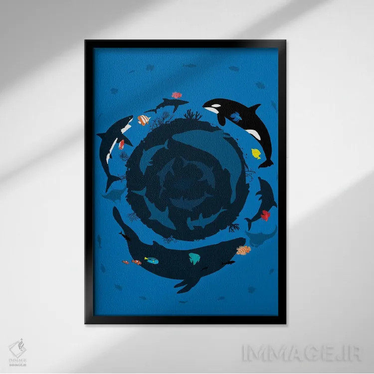 تابلو تابستان اقیانوس دایرهای اثر آلبرتو پرز - نمای قابدار مشکی