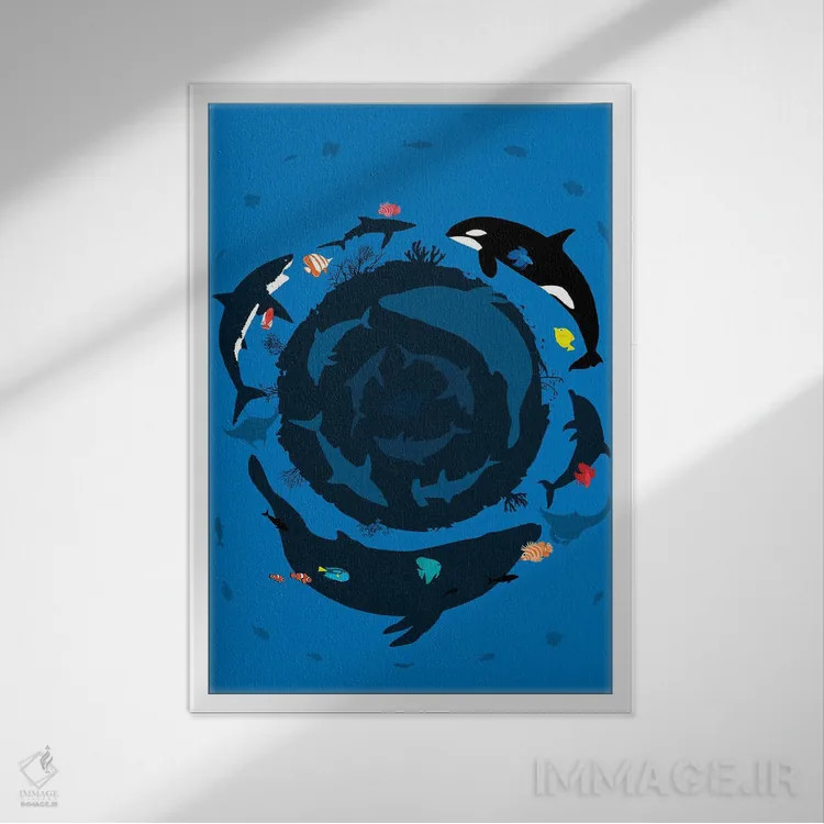 تابلو تابستان اقیانوس دایرهای اثر آلبرتو پرز - نمای قابدار سفید