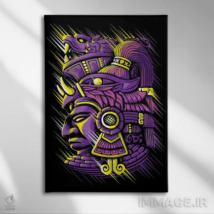 تابلو آزتک رترو (تمدن مکزیکی قدیمی) اثر آلبرتو پرز - نمای روبهرو روی دیوار