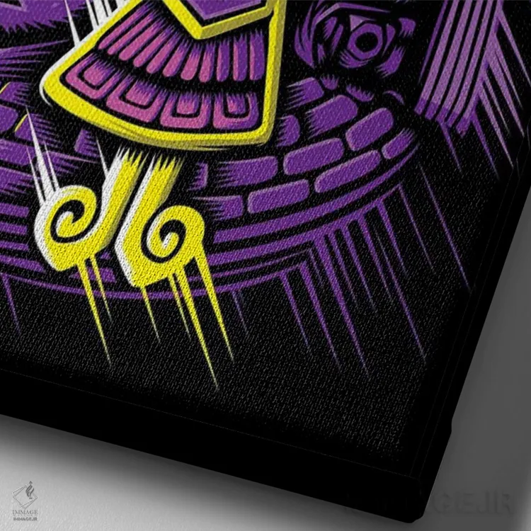 تابلو آزتک رترو (تمدن مکزیکی قدیمی) اثر آلبرتو پرز - نمای نزدیک بافت بوم