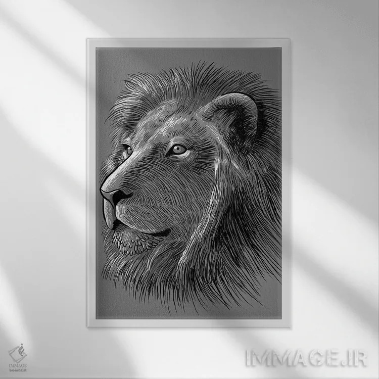 تابلو طرح شیر اثر آلبرتو پرز - نمای قابدار سفید