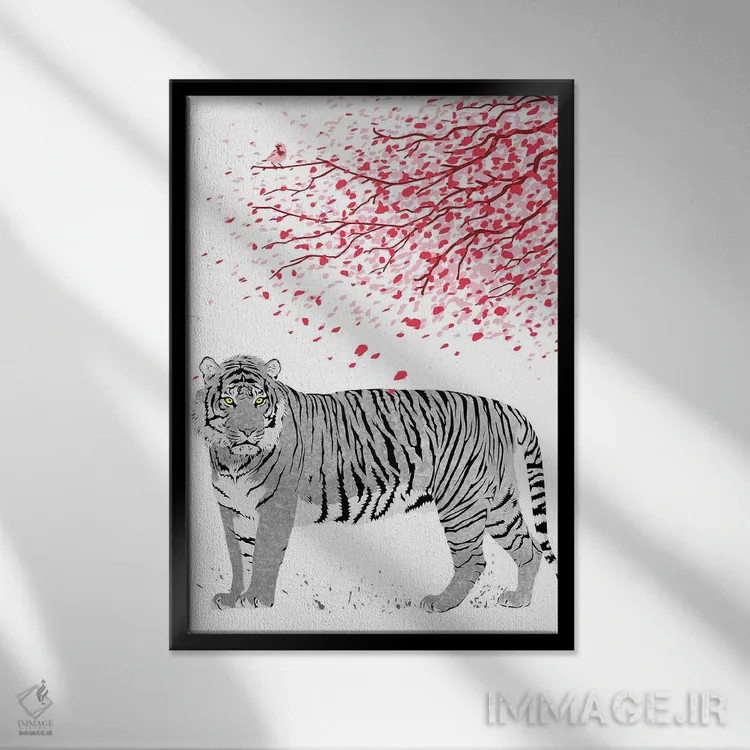 تابلو ببر درخت گیلاس اثر آلبرتو پرز - نمای قابدار مشکی