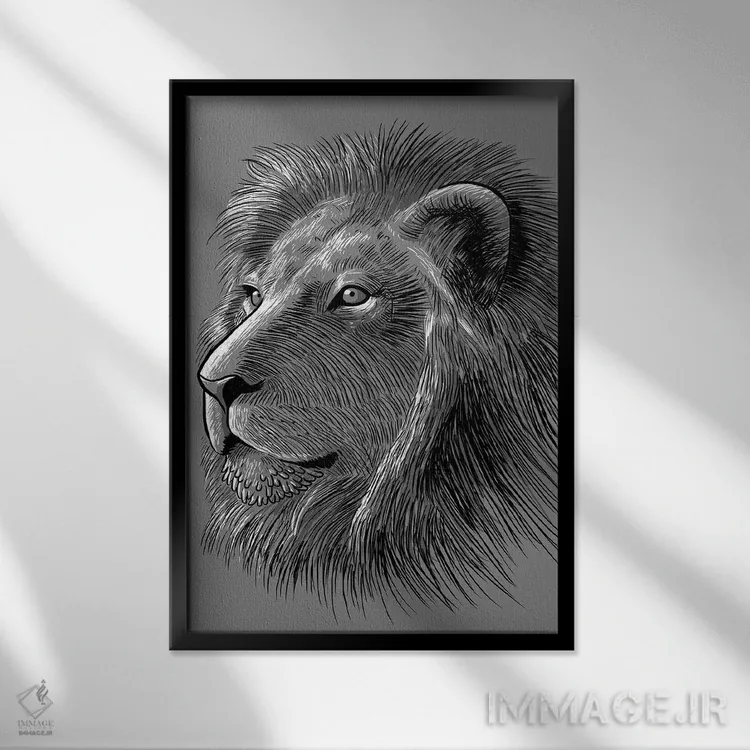 تابلو طرح شیر اثر آلبرتو پرز - نمای قابدار مشکی