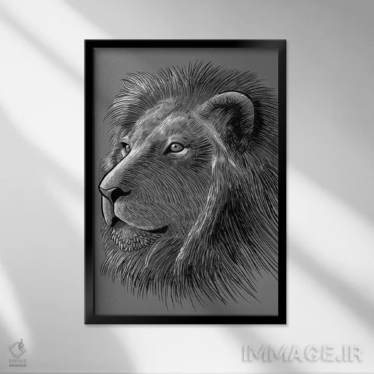 تابلو طرح شیر اثر آلبرتو پرز - نمای قابدار مشکی