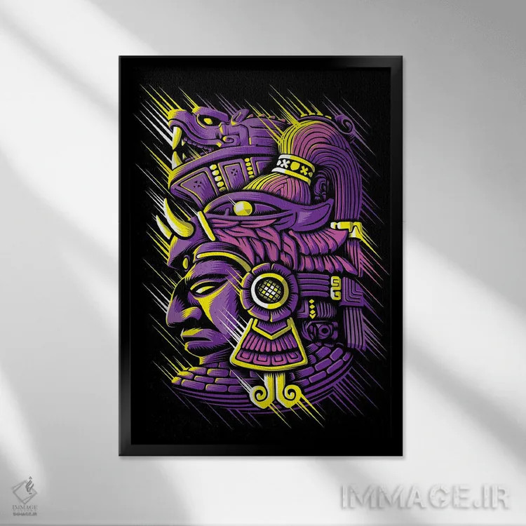 تابلو آزتک رترو (تمدن مکزیکی قدیمی) اثر آلبرتو پرز - نمای قابدار مشکی