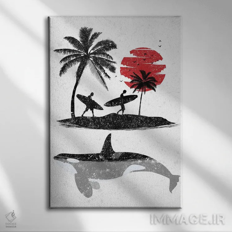 تابلو نهنگ قاتل موجسوار جزیره اثر آلبرتو پرز - نمای روبهرو روی دیوار