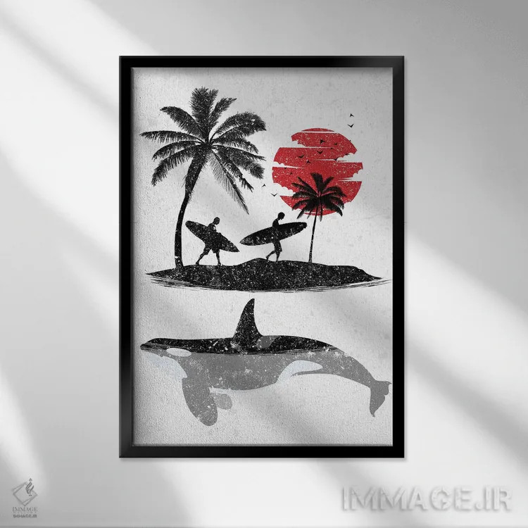 تابلو نهنگ قاتل موجسوار جزیره اثر آلبرتو پرز - نمای قابدار مشکی