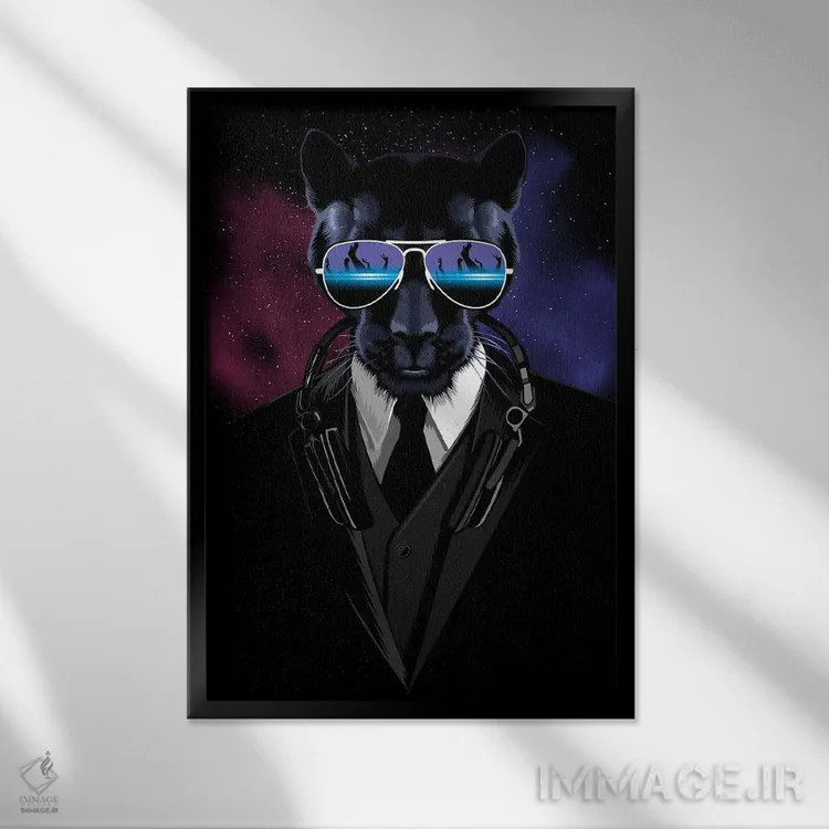 تابلو پلنگ تکنو اثر آلبرتو پرز - نمای قابدار مشکی