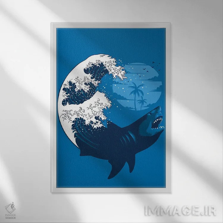 تابلو موج کوسه اثر آلبرتو پرز - نمای قابدار سفید