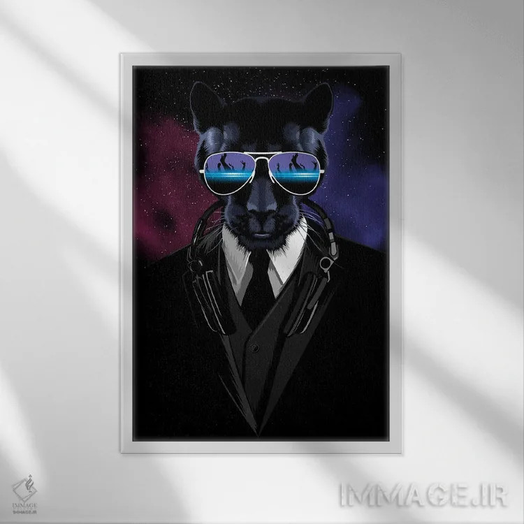 تابلو پلنگ تکنو اثر آلبرتو پرز - نمای قابدار سفید