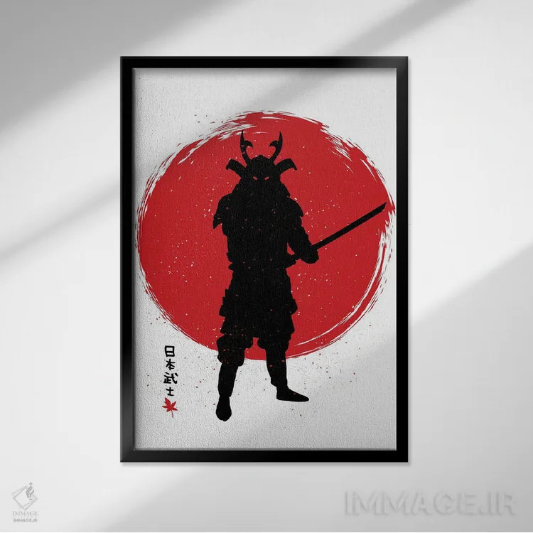 تابلو سامورایی با کاتانا (شمشیر ژاپنی) اثر آلبرتو پرز - نمای قابدار مشکی