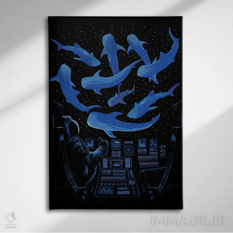 تابلو کوسه و نهنگ فضانورد اثر آلبرتو پرز - نمای روبهرو روی دیوار