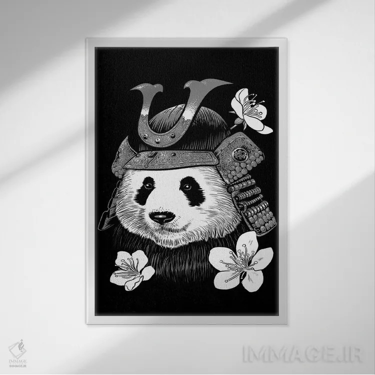 تابلو پاندای سامورایی اثر آلبرتو پرز - نمای قابدار سفید