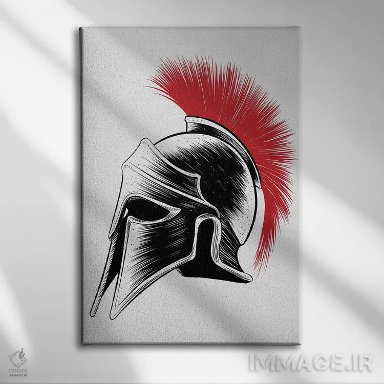 تابلو کلاهخود اسپارتان (یونان باستان) اثر آلبرتو پرز - نمای روبهرو روی دیوار