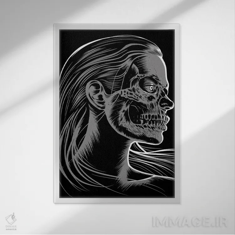 تابلو دختر جمجمهای اثر آلبرتو پرز - نمای قابدار سفید