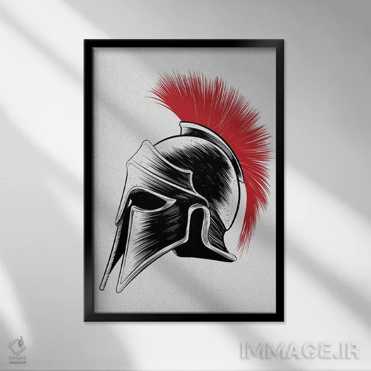 تابلو کلاهخود اسپارتان (یونان باستان) اثر آلبرتو پرز - نمای قابدار مشکی