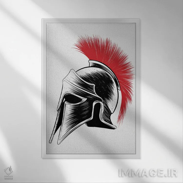 تابلو کلاهخود اسپارتان (یونان باستان) اثر آلبرتو پرز - نمای قابدار سفید