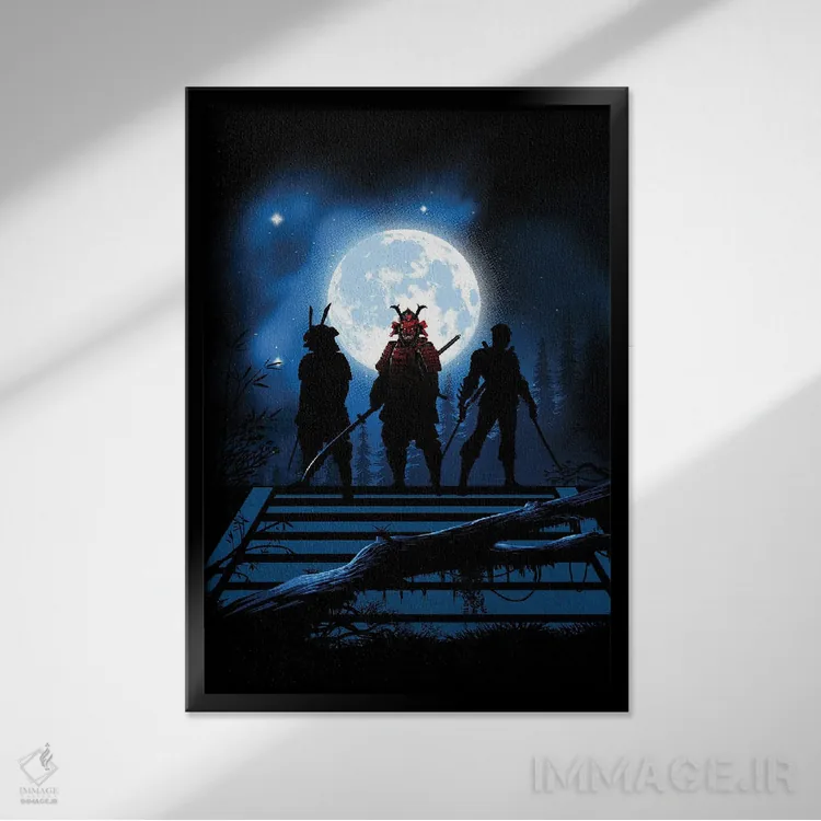 تابلو نینجا و ساموراییها اثر آلبرتو پرز - نمای قابدار مشکی