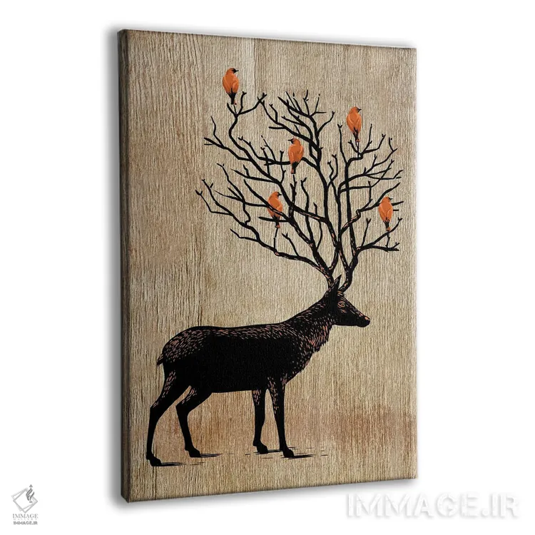 تابلو پرندگان درخت و گوزن اثر آلبرتو پرز - نمای پرسپکتیو محصول