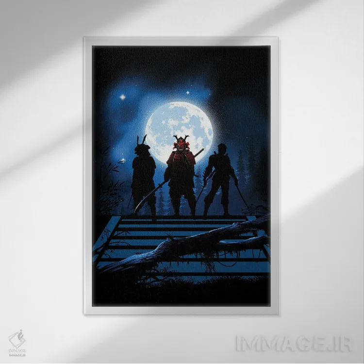 تابلو نینجا و ساموراییها اثر آلبرتو پرز - نمای قابدار سفید