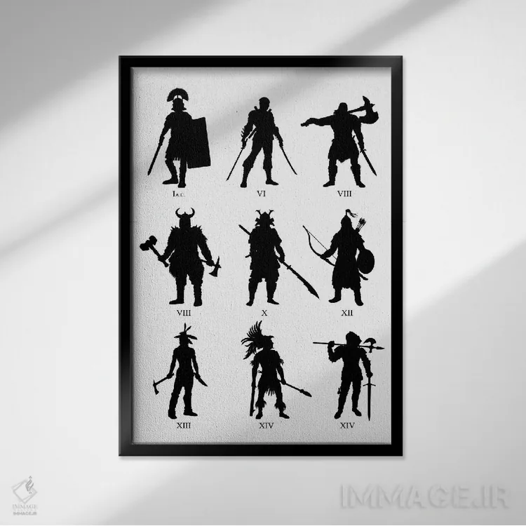 تابلو تاریخ جنگجویان اثر آلبرتو پرز - نمای قابدار مشکی