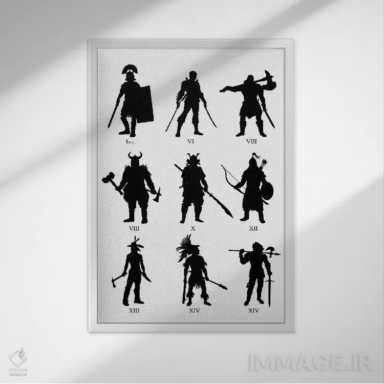 تابلو تاریخ جنگجویان اثر آلبرتو پرز - نمای قابدار سفید