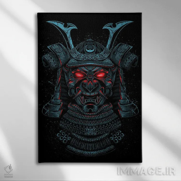 تابلو سامورایی با چشمان قرمز اثر آلبرتو پرز - نمای روبهرو روی دیوار