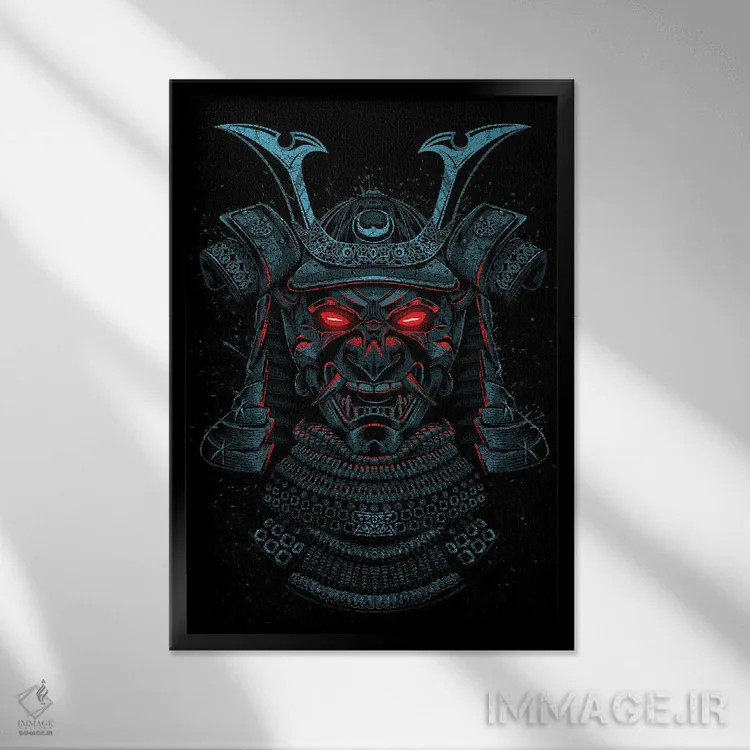 تابلو سامورایی با چشمان قرمز اثر آلبرتو پرز - نمای قابدار مشکی