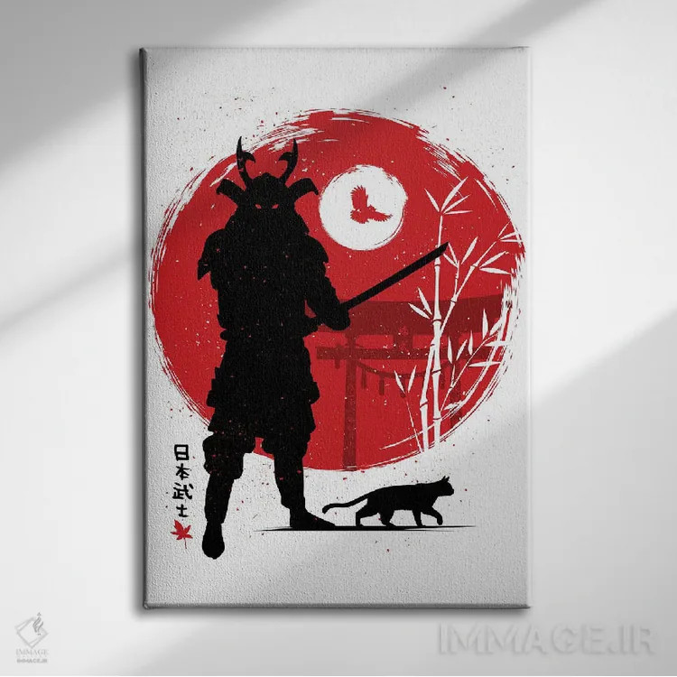 تابلو سامورایی با گربهاش اثر آلبرتو پرز - نمای روبهرو روی دیوار