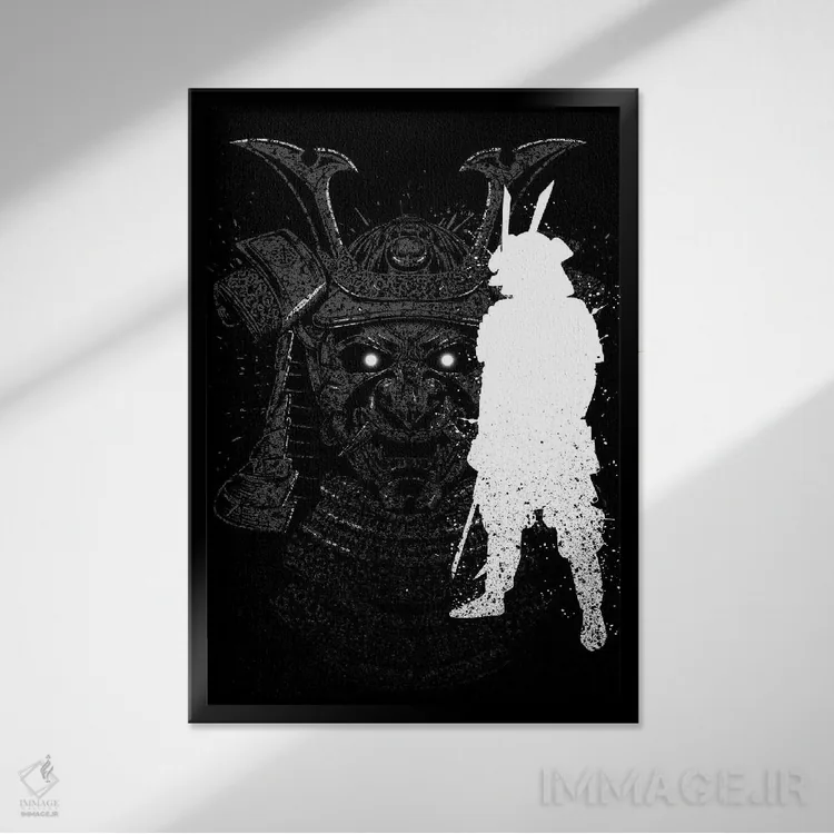 تابلو نقاشی سامورایی با جوهر اثر آلبرتو پرز - نمای قابدار مشکی