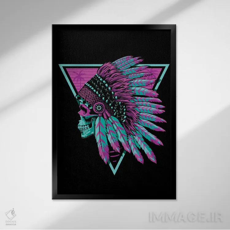 تابلو جمجمهٔ سرخپوستی قدیمی اثر آلبرتو پرز - نمای قابدار مشکی