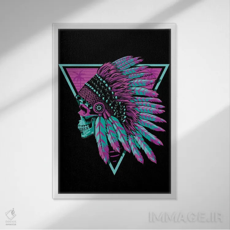 تابلو جمجمهٔ سرخپوستی قدیمی اثر آلبرتو پرز - نمای قابدار سفید