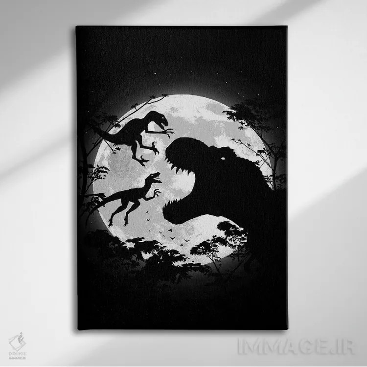 تابلو تیرکس در مقابل ولاسیرپتورها (باوراسور) اثر آلبرتو پرز - نمای روبهرو روی دیوار