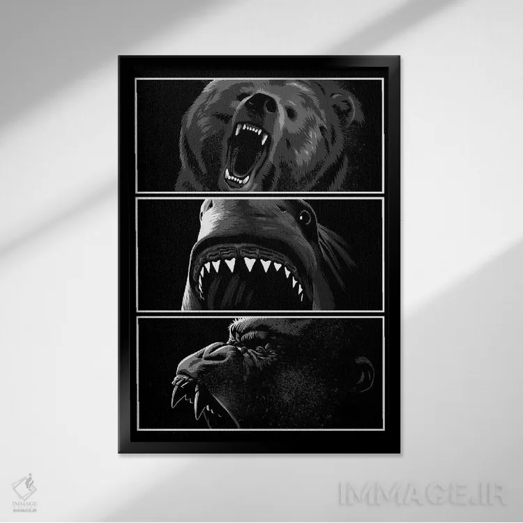 تابلو حیوانات شکارچی اثر آلبرتو پرز - نمای قابدار مشکی