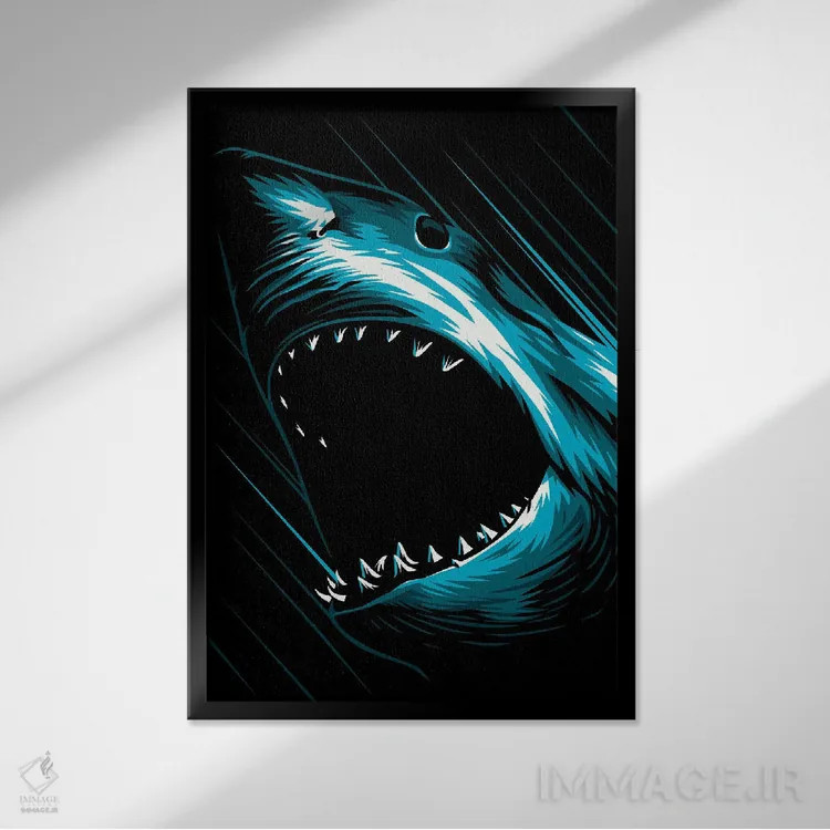 تابلو حمله کوسه اثر آلبرتو پرز - نمای قابدار مشکی