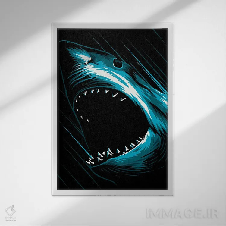 تابلو حمله کوسه اثر آلبرتو پرز - نمای قابدار سفید