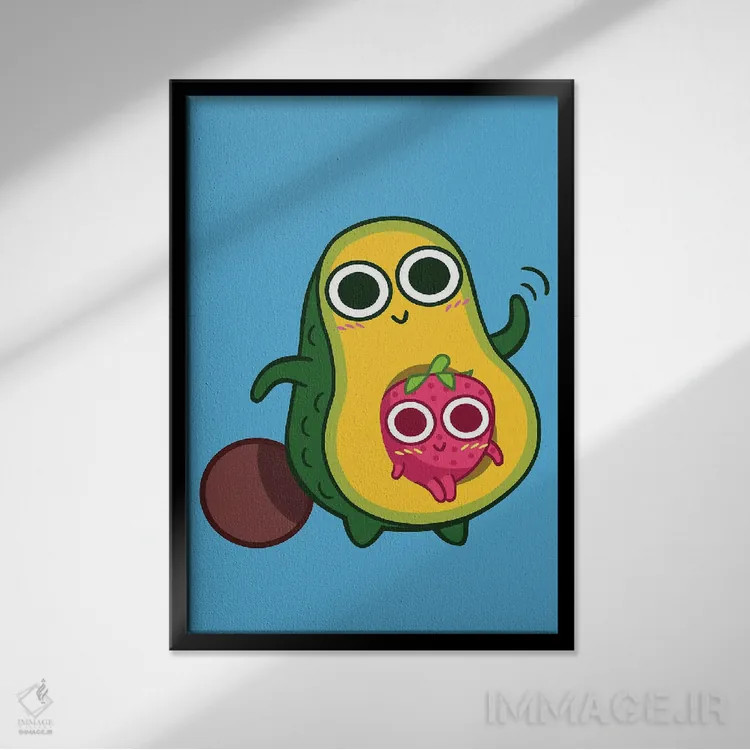 تابلو آووکادو و توتفرنگی اثر آلبرتو پرز - نمای قابدار مشکی