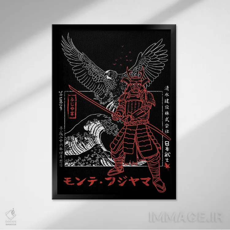 تابلو حمله عقاب سامورایی اثر آلبرتو پرز - نمای قابدار مشکی