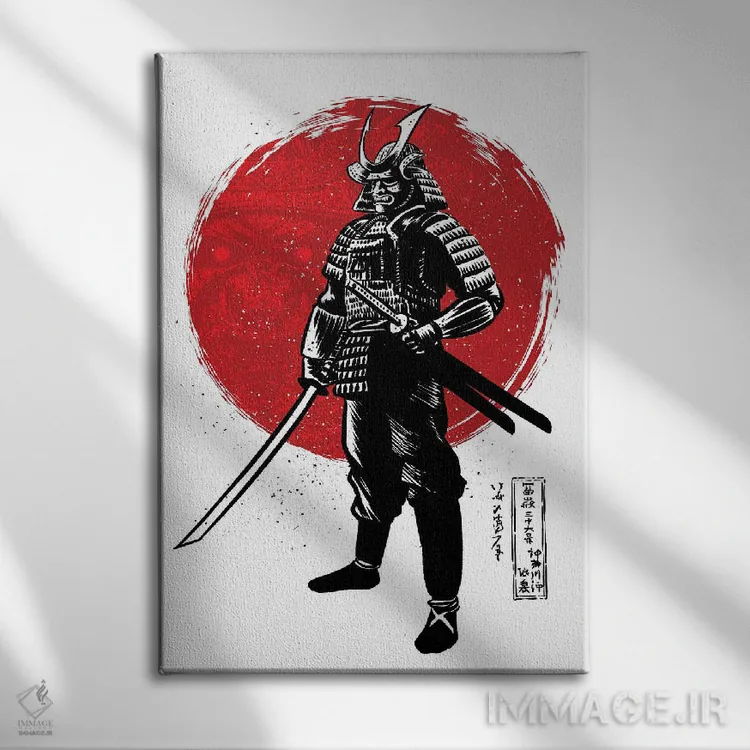 تابلو سامورایی با دو کاتانا (شمشیر ژاپنی) اثر آلبرتو پرز - نمای روبهرو روی دیوار