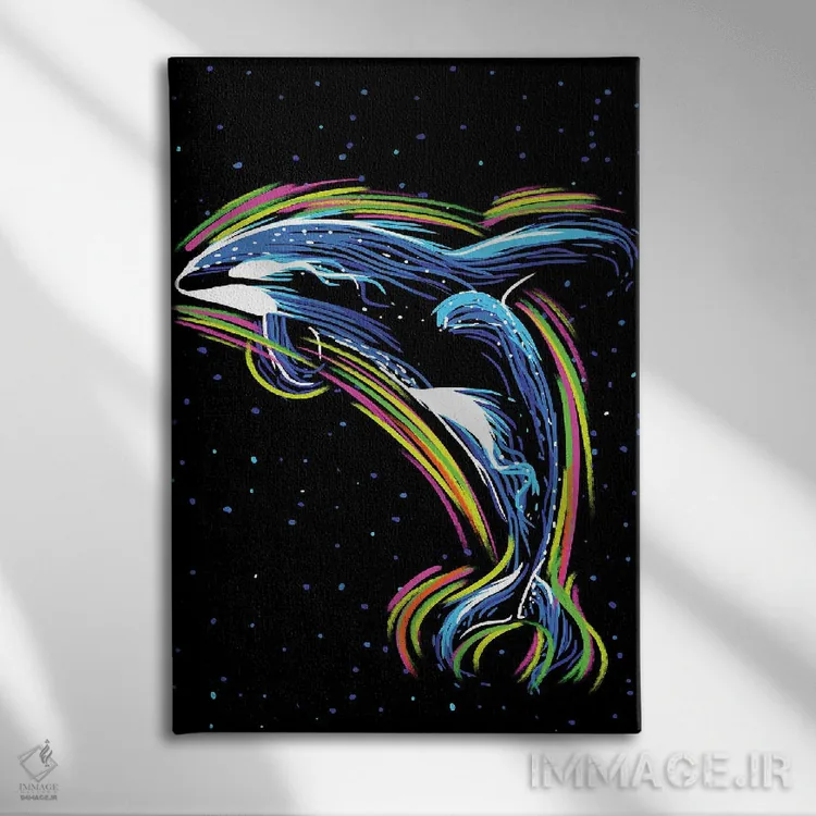 تابلو نهنگ قاتل با خطوط نئونی (سبک اسپانیایی) اثر آلبرتو پرز - نمای روبهرو روی دیوار