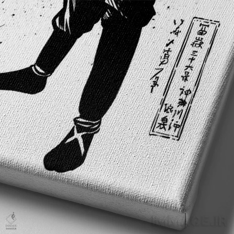 تابلو سامورایی با دو کاتانا (شمشیر ژاپنی) اثر آلبرتو پرز - نمای نزدیک بافت بوم