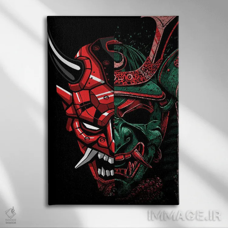 تابلو نقاب دوتایی سامورایی اثر آلبرتو پرز - نمای روبهرو روی دیوار