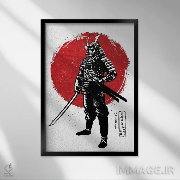 تابلو سامورایی با دو کاتانا (شمشیر ژاپنی) اثر آلبرتو پرز - نمای قابدار مشکی