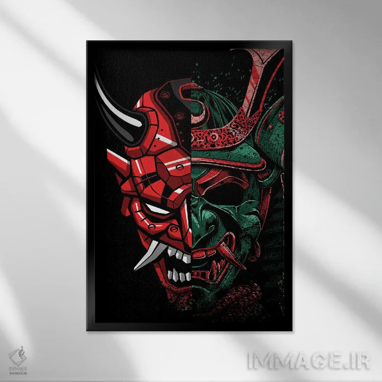 تابلو نقاب دوتایی سامورایی اثر آلبرتو پرز - نمای قابدار مشکی