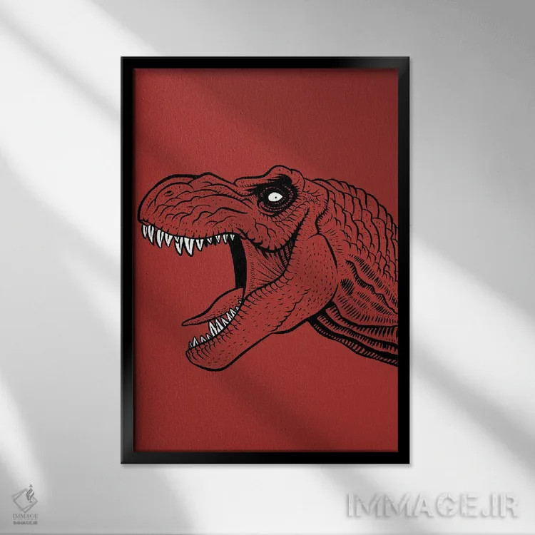 تابلو تاتوی تیرکس اثر آلبرتو پرز - نمای قابدار مشکی