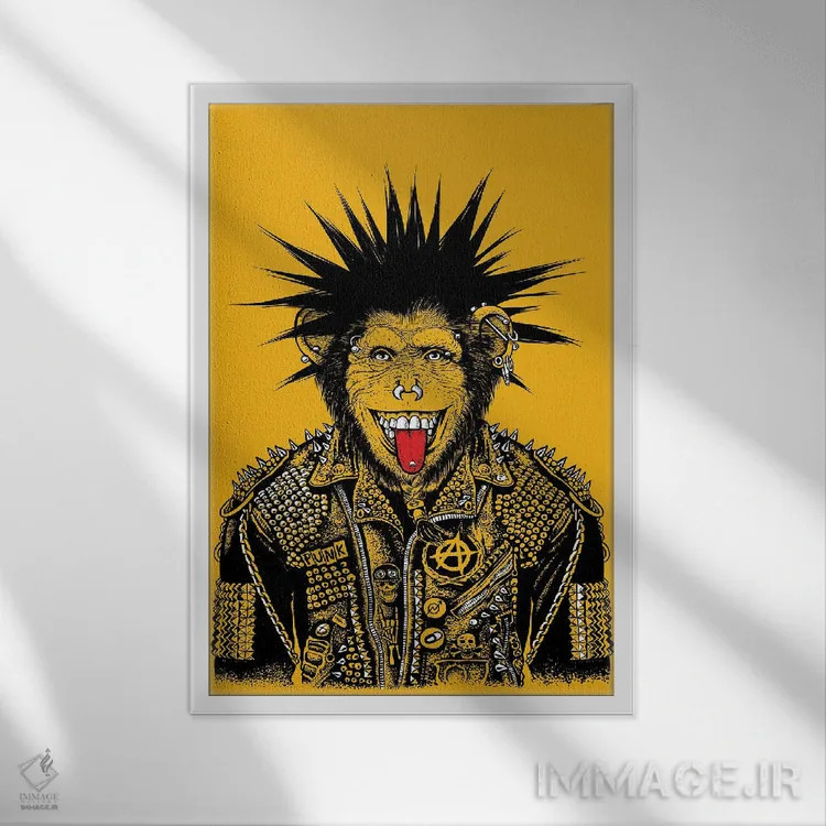 تابلو شامپانزه پانکی اثر آلبرتو پرز - نمای قابدار سفید